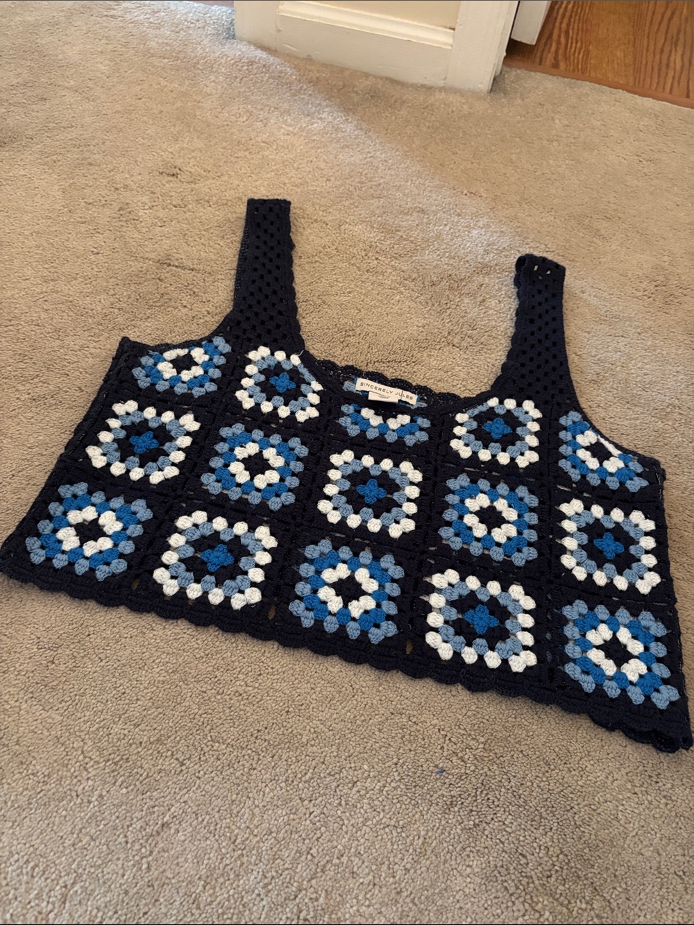 Crochet Square Tank Top in Navy and Blue